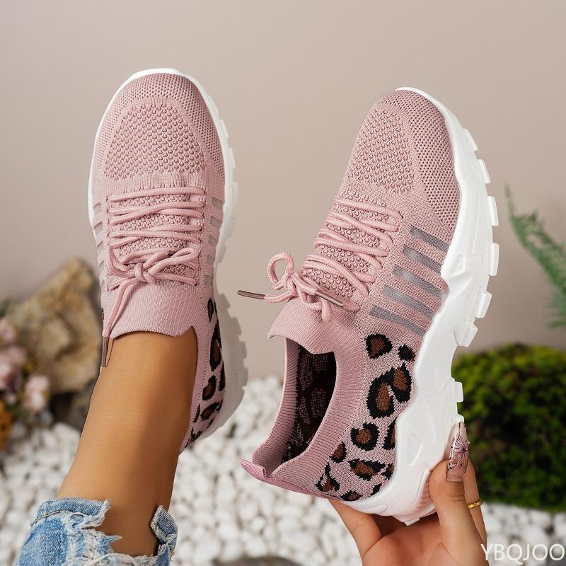 Fashion Women's New Fashionable Mesh Breathable Retro Sports Casual Leopard Print Color Blocked Mouth Women's Vulcanized Single Shoe