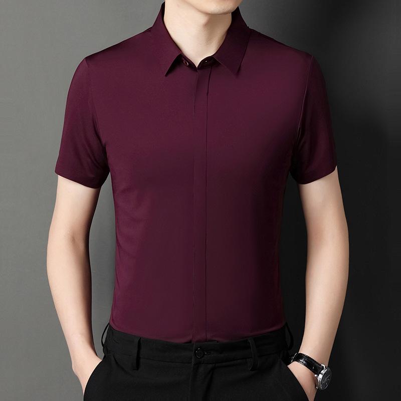 Seamless Shirt Men's Short-Sleeved Summer Solid Color Leisure Iron-Free Clothing for Middle-Aged Dad Thin Shirt Men's Shirt