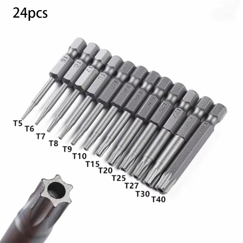 12pcs 50mm 1/4" Hex Shank Hole Security Torx Bits - T5 To T40 - Perfect for DIY Projects 12pcs 50mm 1/4" Hex Shank Hole Security