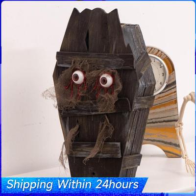 Halloween Coffin Box with Horror Sound Effects Tombston Ornaments with Horror Visual Effects for Bar Secret Room Scene Decor