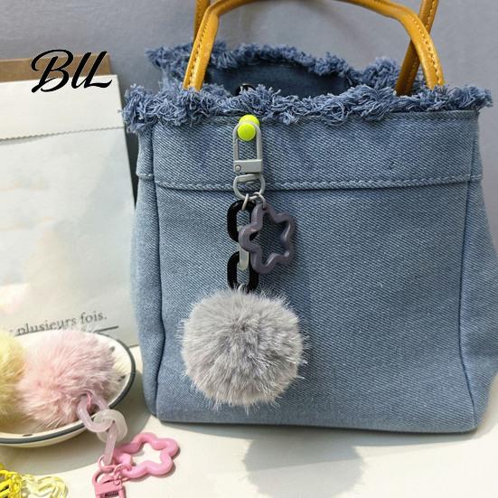 Bag Decorative Accessories Plush Ball Keychain, Fluffy Pompom Pendant with Hollow Star, Backpack Multi Purpose Hanging Accessory Purse Accessories,