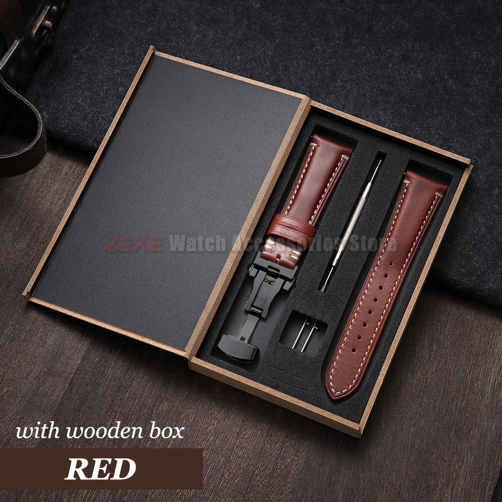 Armband 20mm 22mm 24mm Echtes Leder Uhrenarmband mit Geschenkbox Universelle Schmetterlingsschließe Rindsleder Herren Business Armband