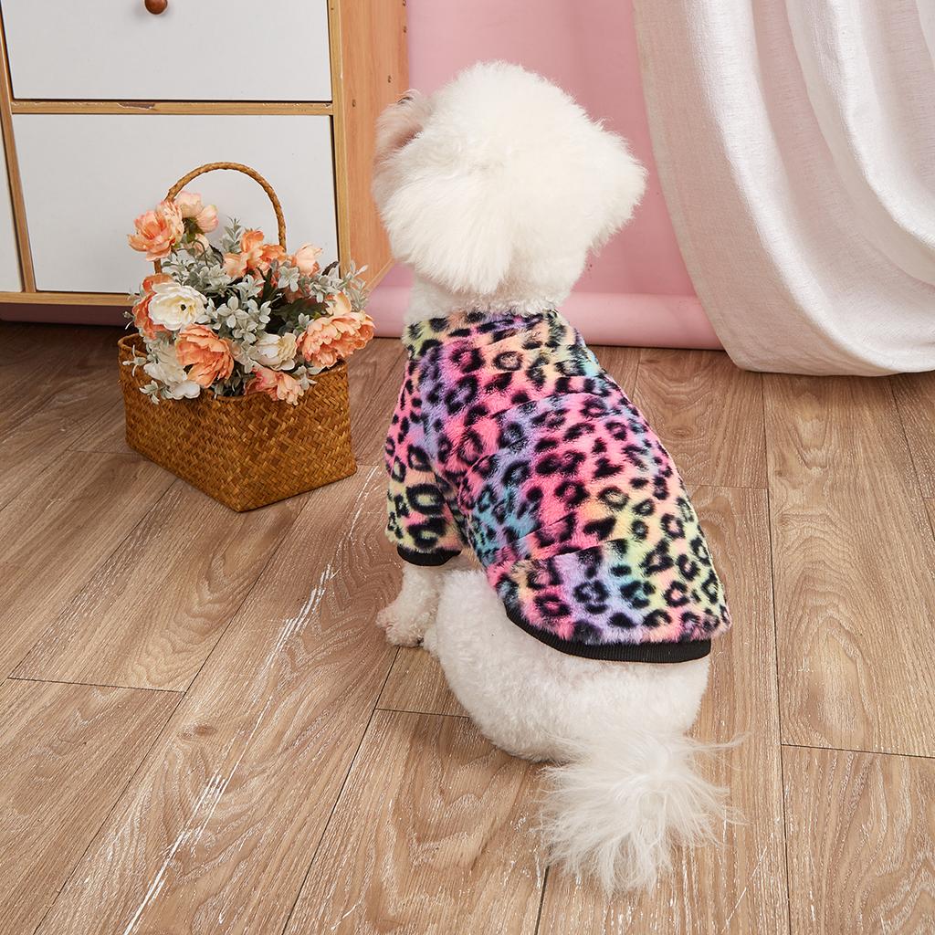Haustierkleidung für Hund Katze Welpe Tanktop Bunt Leopard Fuzzy Mantel Sweatshirt Hundeoutfits für Kleine Mittelgroße Hunde für Herbst Winter