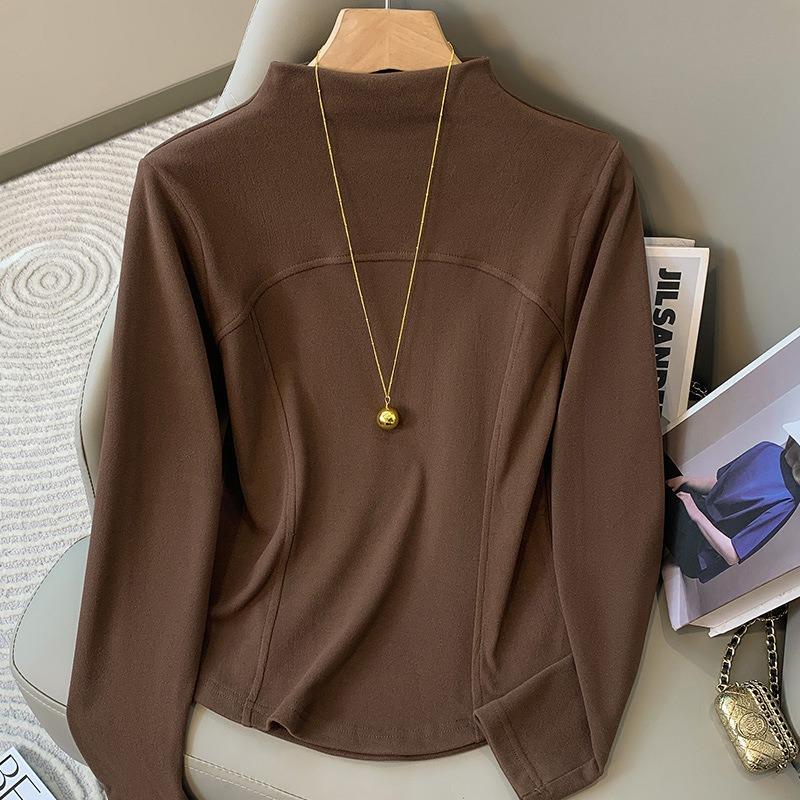 

Semi-turtleneck bottoming shirt for women s autumn and winter new long-sleeved T-shirt with fish bone slim and thin mid-neck top for women 4XL