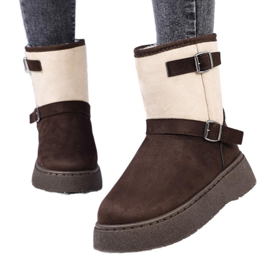 2025 Winter New Arrival Plus Size Warm Fashionable Color-Block Minimalist Slip-On Snow Boots