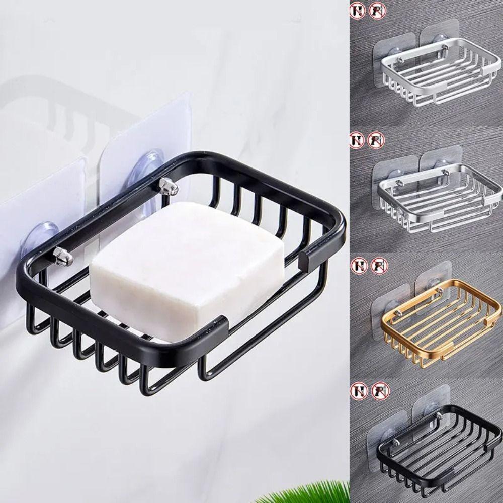 Quality Wall Mounted Soap Dish Self-adhesive Drill Free Soap Box Hollow Type Aluminum Metal Soap Holder Bathroom
