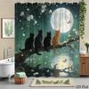 1pc Cat Moonlight Shower Curtain Floral Butterflies Night Scene Bathroom Decor Bath Hanging Curtain 70.8x70.8 Inch with Hooks Fo