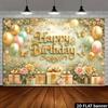 2D Gold Butterfly Floral Happy Birthday Backdrop Banner Photo Booth Background