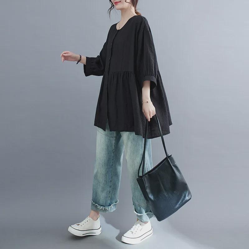 Sommer 2025 Damen Übergröße Koreanischer Stil Schlankmachendes Sieben-Ärmel-Shirt