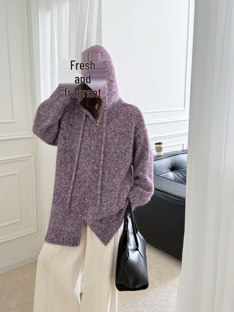 2025 High-End Korean Style Hooded Knitted Cardigan - Autumn/Winter Versatile Casual Sweater