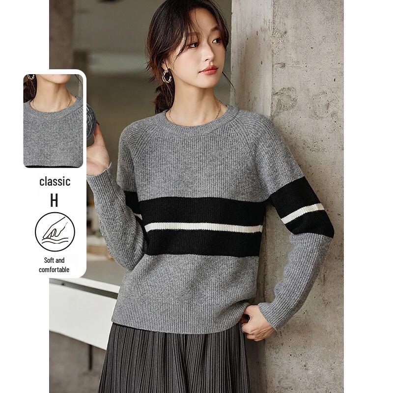 Chushen Women s Color Block Round Neck Knit Sweater M