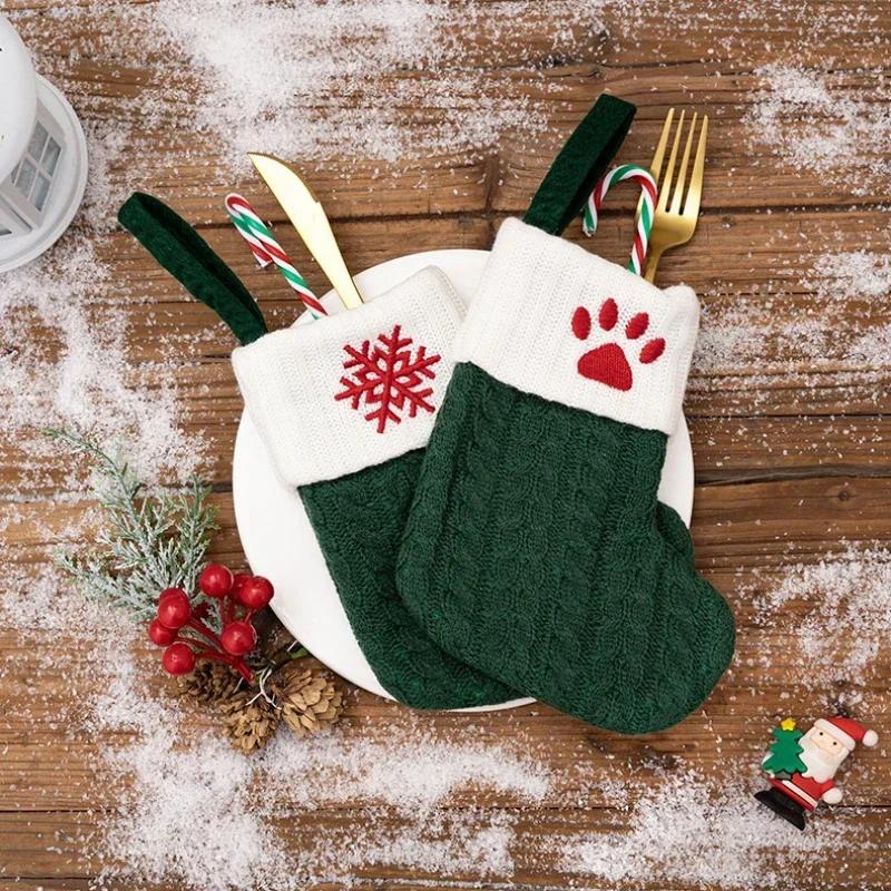 Christmas Socks Knitted Snowflake Letter Socks Large Capacity Christmas Tree Ornaments Candy Gift Stockings Holiday Pendants