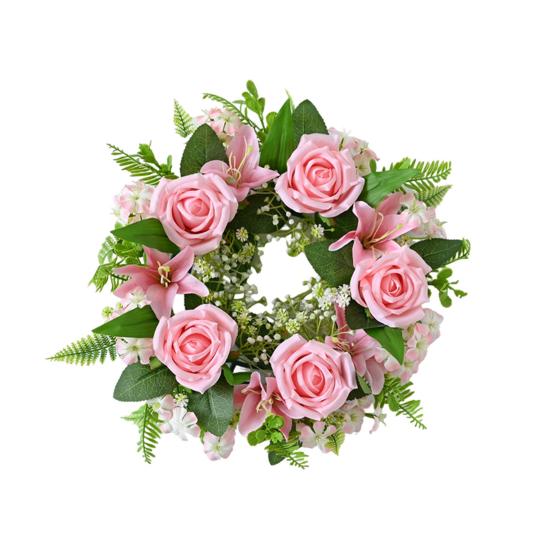 Artificial Floral Wreath for Front Door Realistic Large Rose Lily Flower Wreath with Leaves for Spring Valentine's Mother's Day Wedding Home Decor