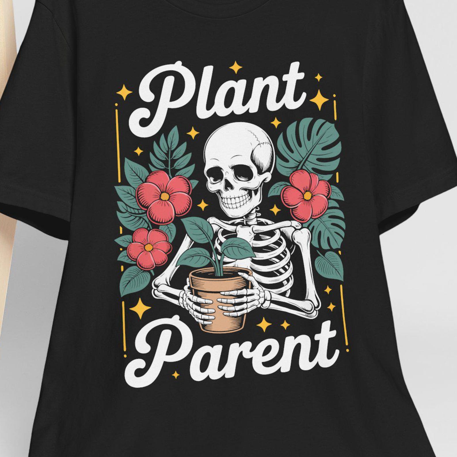 Plant Parent Skeleton Shirt, Funny Goth Houseplant Tee, Cottagecore Dark Humor Gardening Gift, Monstera Flower Vintage Tee S