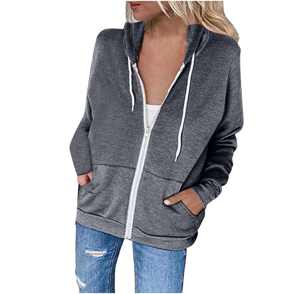 Hoodie For Women Lightweight Zip Up Jacket Plus Size Long Sleeve Hooded Sweatshirt Drawstring Slim Fit Basic Thin Coat