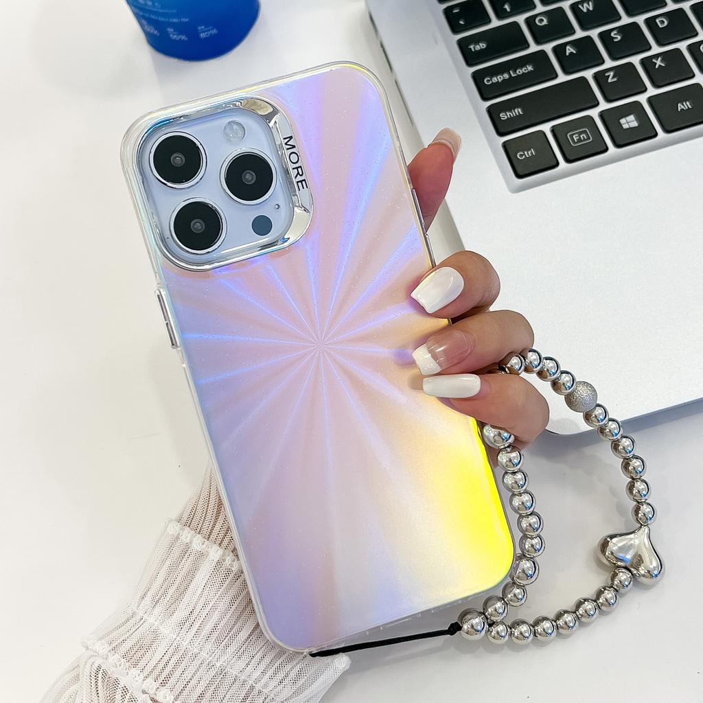 Summer Electroplating Laser for Apple 16E Phone Case for IPhone 15promax with Pearl Bracelet Colorful Case