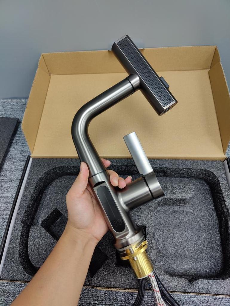 Gunmetal Multifunctional Pull-Out Basin Faucet for Bathroom