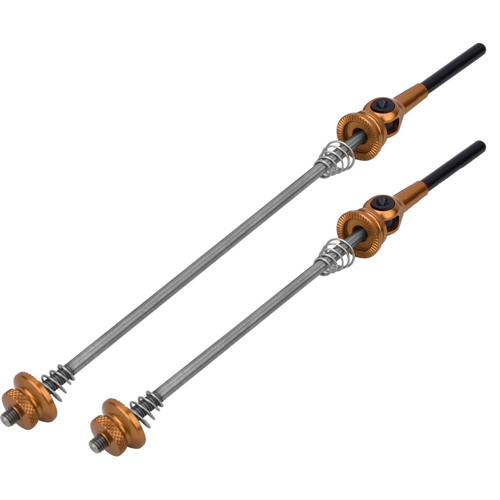 A Pair 6061 Aluminium Alloy TC4T Titanium Alloy Bike Quick Release Lever Front Rear Wheel Skewer SetGolden
