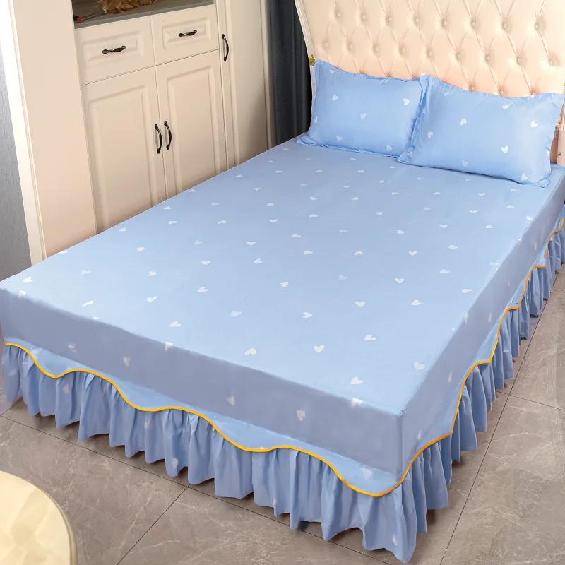 Falista koronkowa spódnica na łóżko Miękka i wygodna drukowana pościel Wzór roślinny Antypoślizgowa i pyłoszczelna narzuta na łóżko Pościel