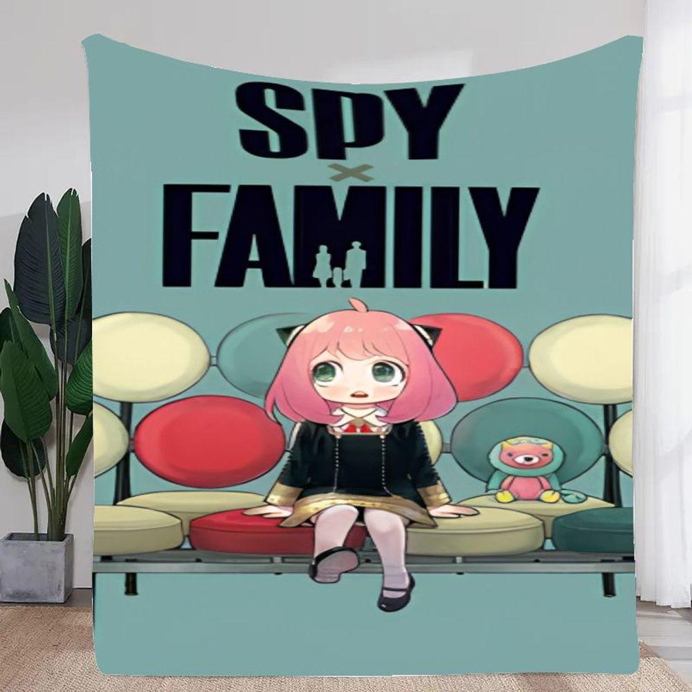 SPY × FAMILY Cartoon Character Plush Blanket - Super Soft Throw Blanket Featuring Pink Hair Girl with Cat Ears and Whimsical Gre