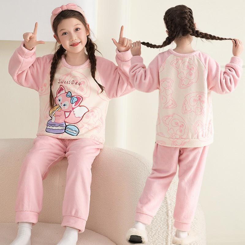 Girls Flannel Pajama Set Cartoon Print Long Sleeve Sleepwear Kids 8 Years Winter Home Outfit