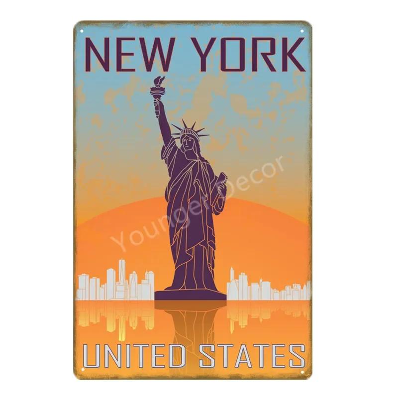 Vintage American Cities Travel Metal Signs  New York Alaska Ohio Washington  Wall Decor Poster  Retro Home Decor Sticker Paintin