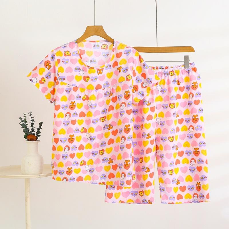 Summer Short-sleeved Home Wear Set, Women's Thin Round-neck Top, Shorts, Two-piece Loose Pajamas