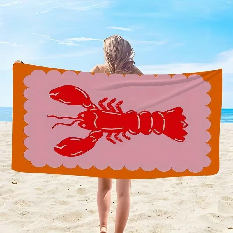 Asciugamano da Spiaggia con Stampa di Aragosta Rosa Arancio Microfibra Asciugatura Rapida Altamente Assorbente Senza Sabbia Estivo Piscina Asciugamani da Bagno