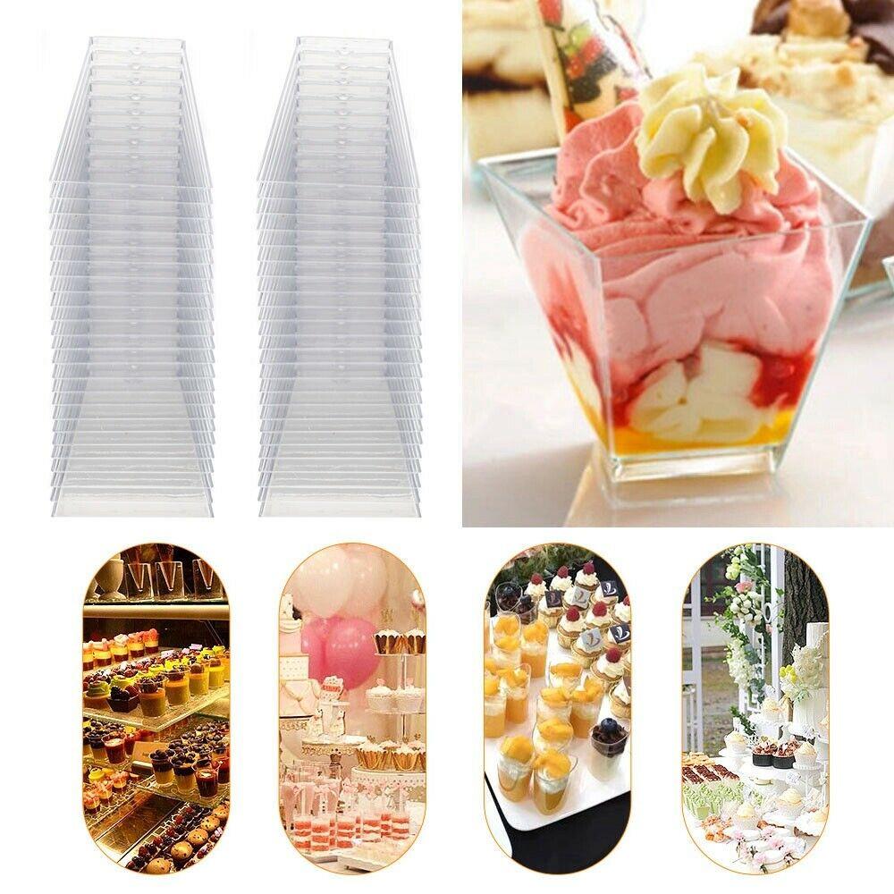 25pcs 60ml Mini Dessert Cups Square Plastic Cups Reusable Jelly Mousses Appetizer Cup Food Container Party Birthday Decor
