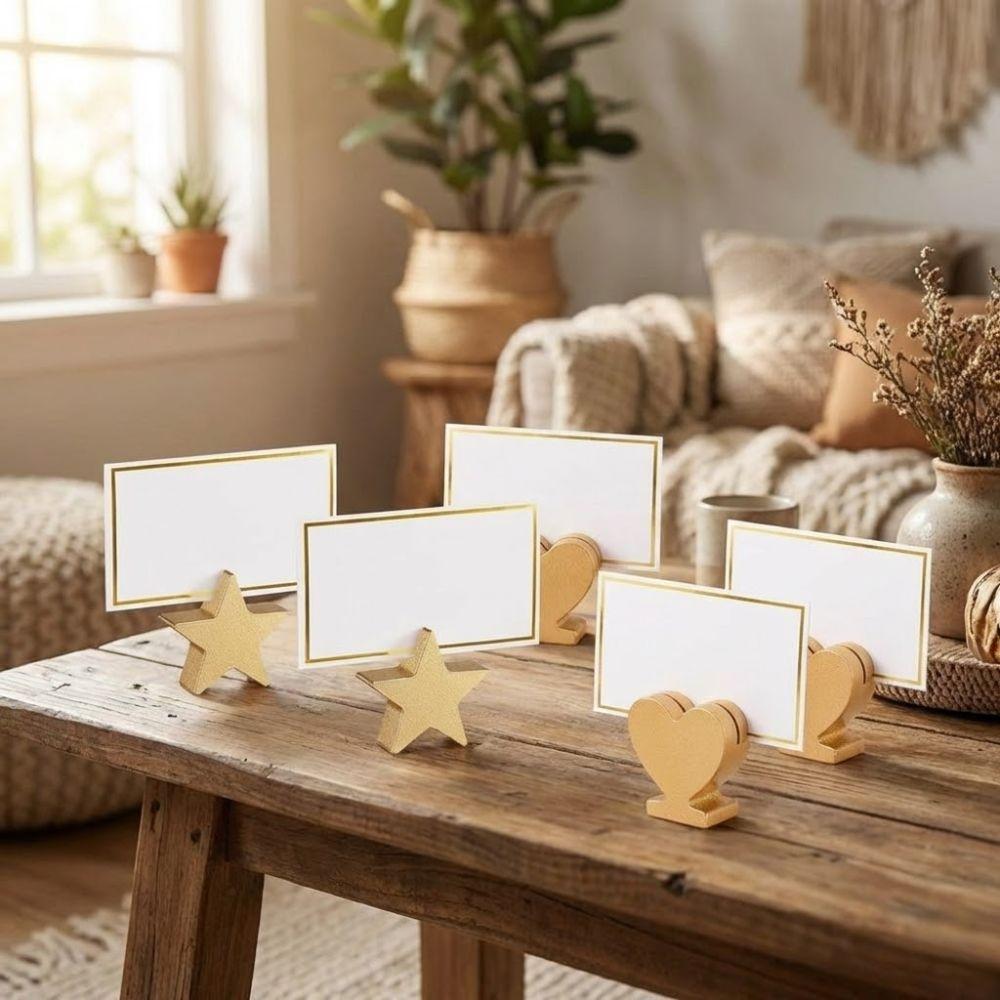 12PCS Gold Table Number Cards Stands Star Heart Shaped Name Card Clips Place Card Holders  Reception