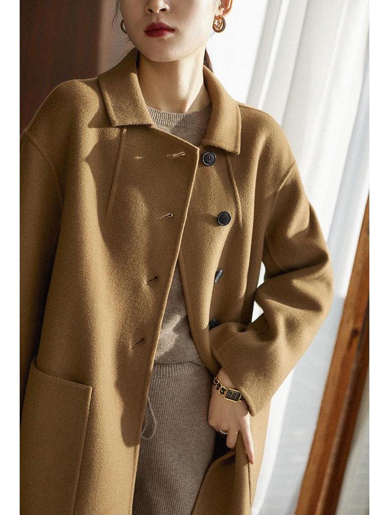 Plus Size Women's Mid-Length Wool Coat: 2025 Autumn/Winter New Loose Double-Faced Overcoat