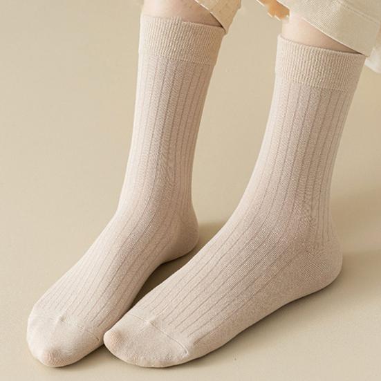 Women Mid-calf Socks High Elastic Breathable Socks Sweat-absorbent Stockings Soft Solid Color Bootie Socks Thick Warm Socks for Fall Winter