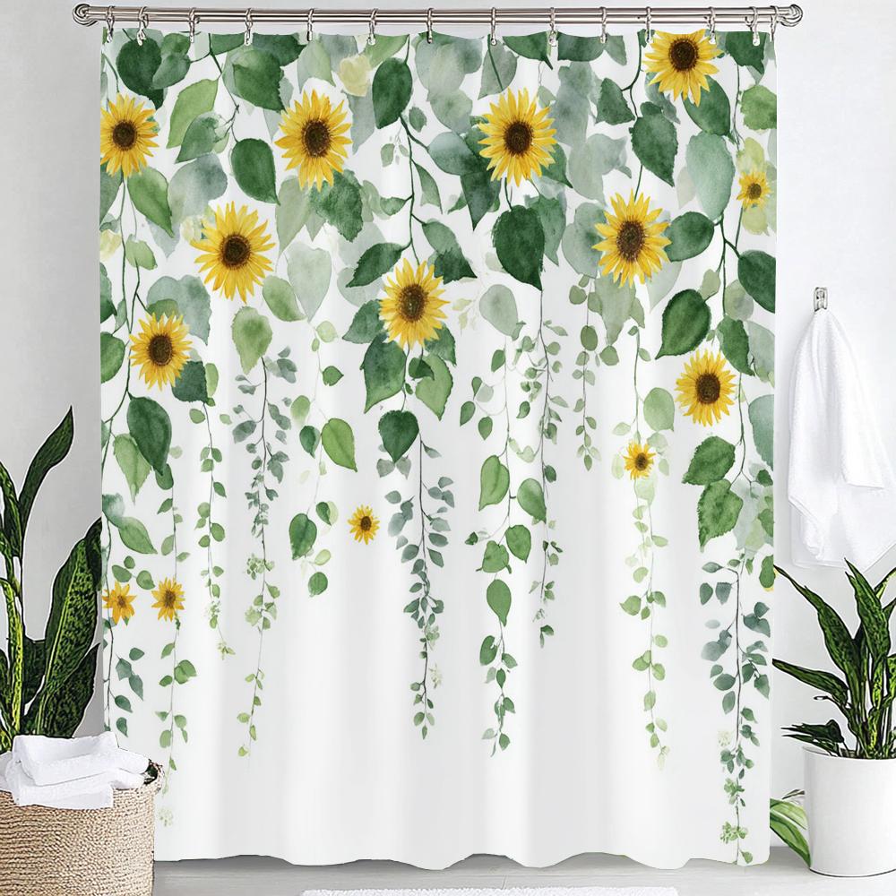 Beautiful Sunflower Flowers Shower Curtain Partition Hanging Bathroom Curtain With Hooks Washable Home Decoration Curtain