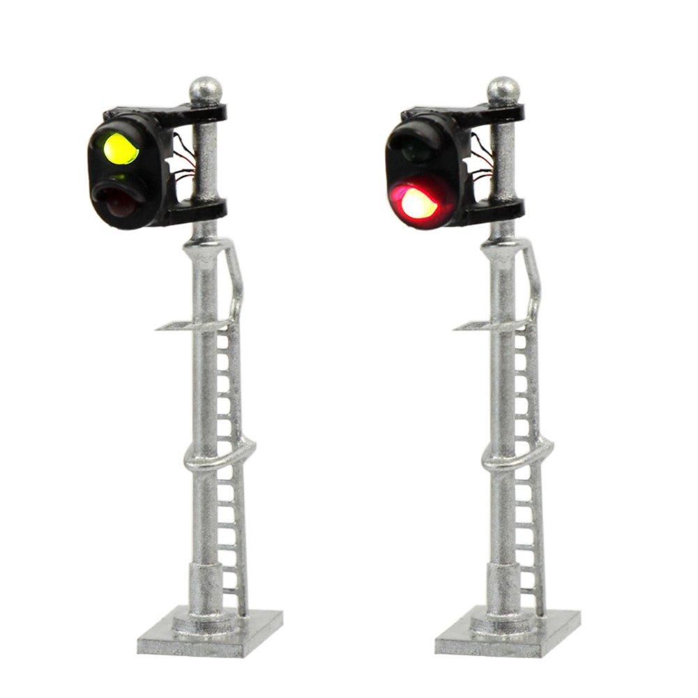Set of 3 1:150 Silver Metal Traffic Lights, Dual-Light Traffic Signals, for Model Trains, Buildings, Dioramas, and Educational DIY Projects