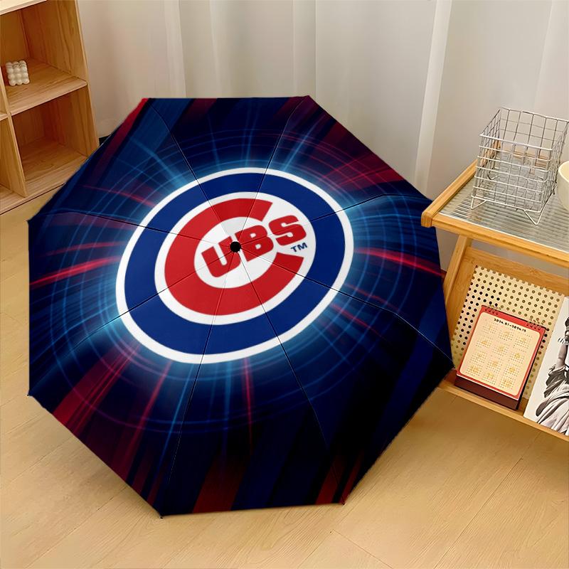 Chicago Cubs Print Auto 8?Ribs Folding Umbrella Wind Resistant Lightweight Automatic Umbrella For Daily Travel