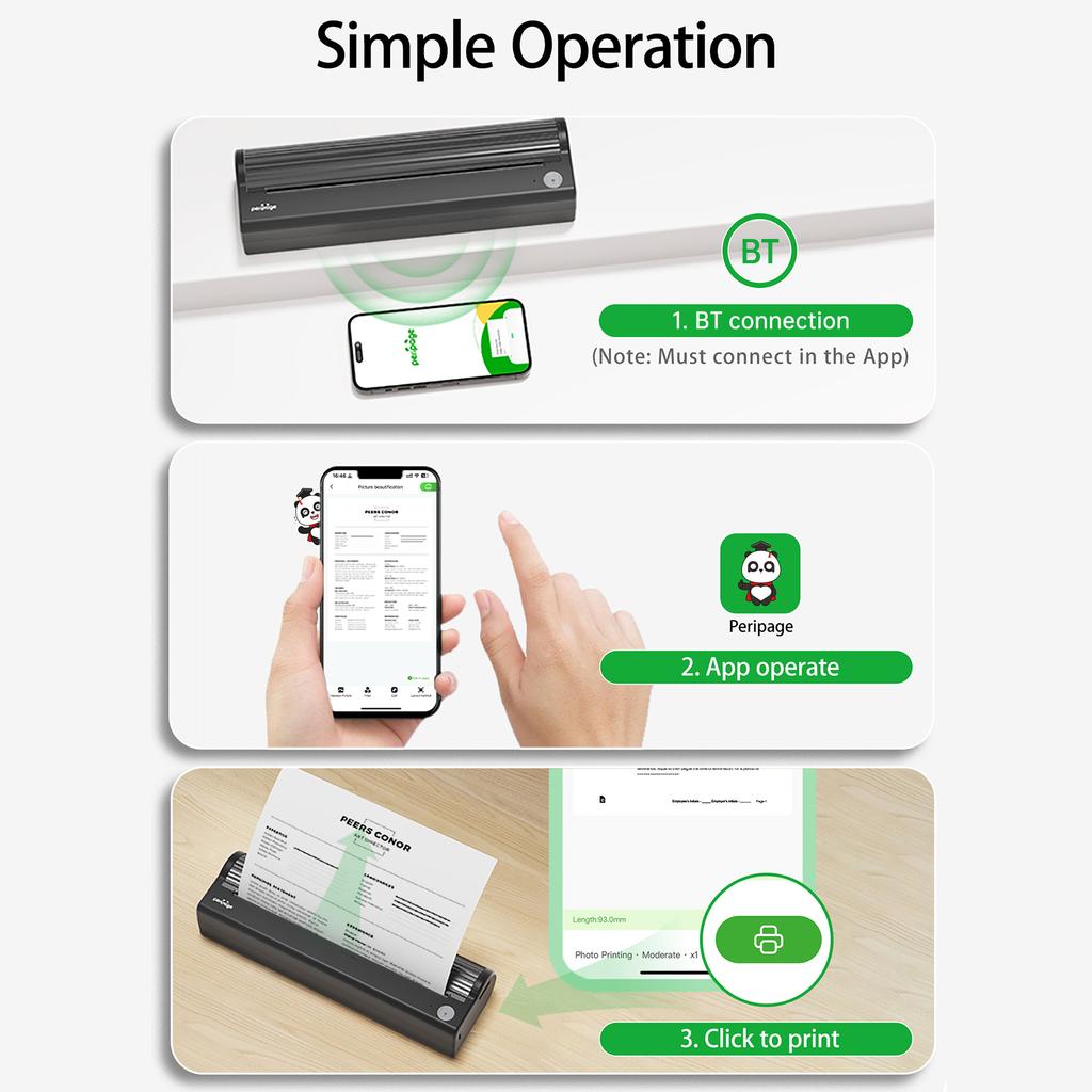 Imprimantă de hârtie PeriPage A4 Transfer termic direct 304 dpi Imprimantă fără fir mobilă 210 mm mini mobilă