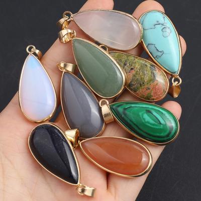 5 Stück, Energie Naturstein Tropfenanhänger, Spirituelle Heilung Kristallquarz Amethyst Achat Jade Charms für DIY Halskettenzubehör, Schmuckherstellung