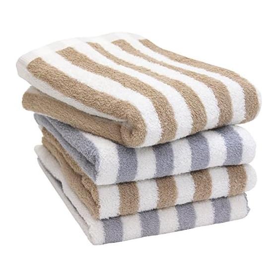 hiorie Made in Japan Big Face Towel Approx. 40 x 100cm Hotel Style Towel Set of 4 Thick Stripes 2 Mocha + 2 Gray Instant Water Absorption Big Face
