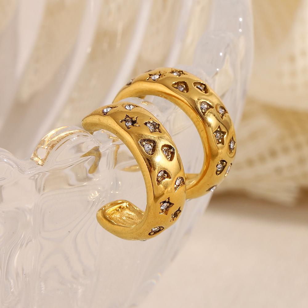 MamacitaSlay 316L Stainless Steel Zircon Star Moon C Shaped Earrings Waterproof 18K Gold Plated Jewelry Women's Charm Earrings