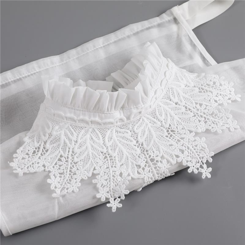 Perfect Match Embroidery Fake Collar Women Lace Detachable Lapel Collar Shirt Top Tie White Ruffles False Collar Woman Removable False Blouse