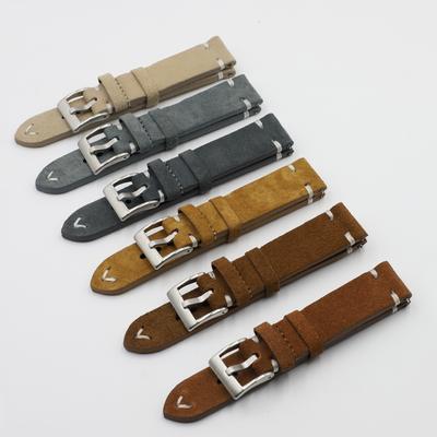 Pasek do zegarka ze skóry zamszowej Vintage 18 mm 20 mm 22 mm 24 mm Szary pasek wymienny pasek na nadgarstek ręcznie szyty pasek do zegarka