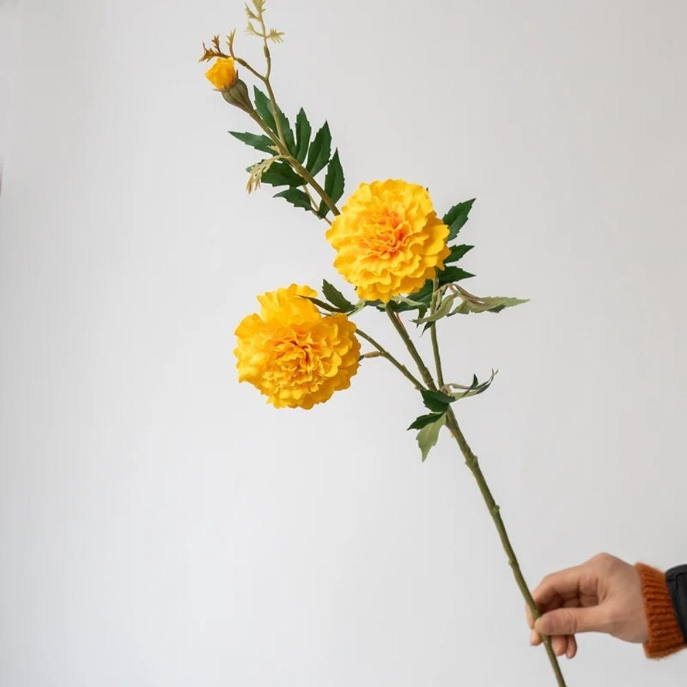 Silk Cloth Material Artificial Chrysanthemum Flowers 3 Heads Fake Marigold Bouquet Wedding Bouquet