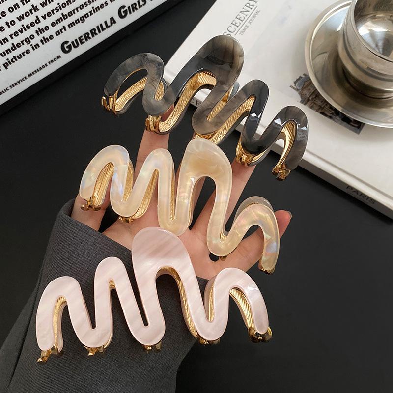 1pc New Acetic Acid Shark Clip High Quality Metal Grip Clip Wave Fashion Hair Grip Women's Premium Sense