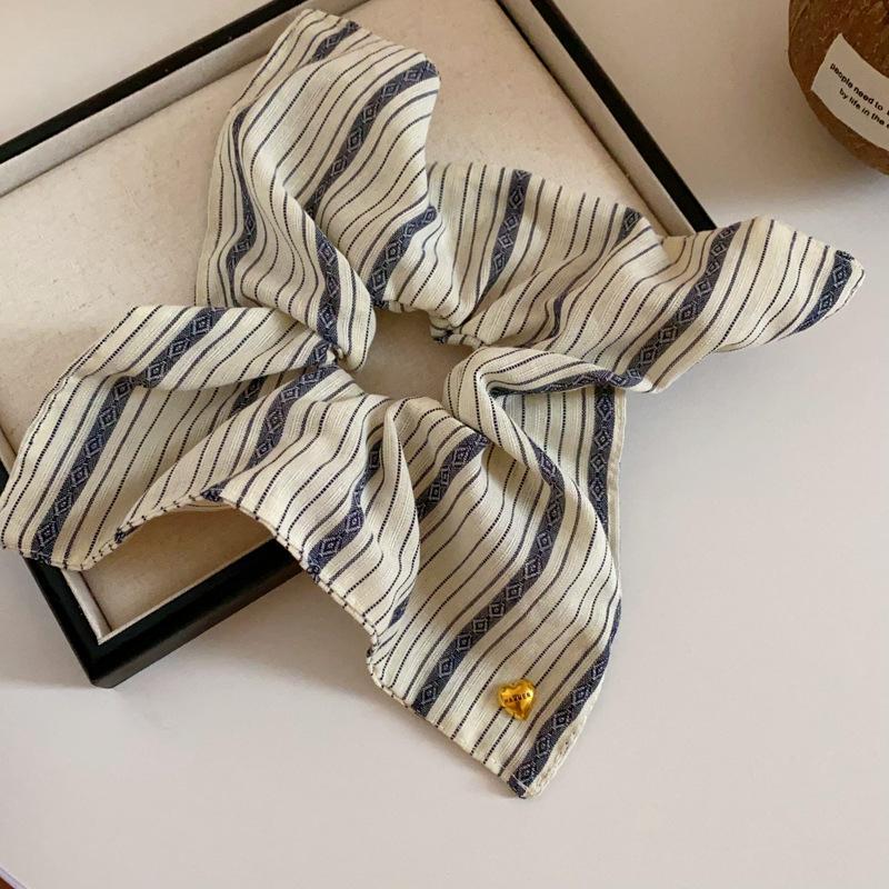 Square Large Black White Checkered Striated Leopard Print Bowknot Heart Intestine Hair Ties for Women Fashion Temperament Scarf