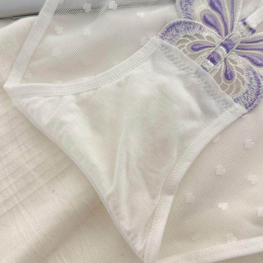 Low-Waist Butterfly Embroidery Bow Underpants Transparent Flower Mesh Slim Panties  Women