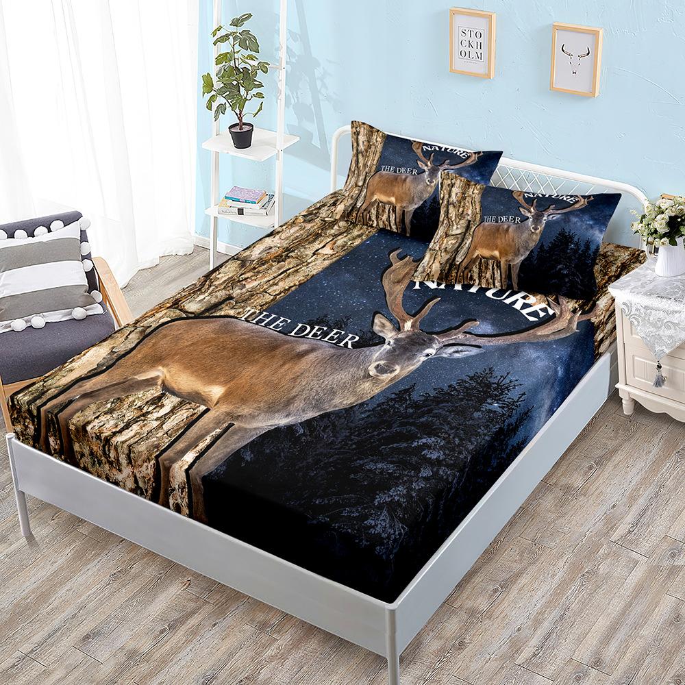 Animal Deer Kit, Mattress, Three-Piece Set, Bedspread, Pillowcase, Mattress Protective Cover, Bed Sheet All-Inclusive, Elastic