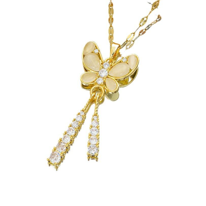 Tassel Cat-eye Butterfly Women's Versatile Clavicle Chain Hot-selling Accessories New Zircon Necklace