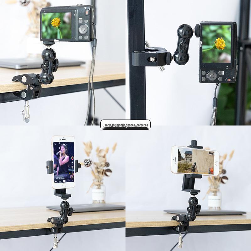 Mobile Live Streaming Stand with Metal Extension, Rotating Ball Head & Double 1/4 Clip - Multi-functional Desktop Magic Arm.