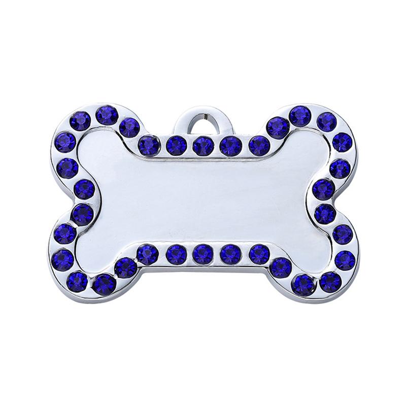 Custom Dog & Cat Name Tags with Bling-bling Rhinestone Bone Shape Colorful Decoration Alloy Material Sublimation ID Engraving