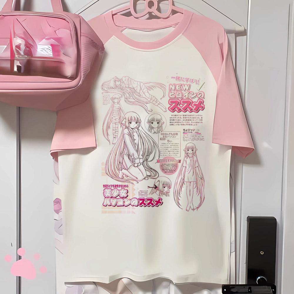 

Японское Аниме Чобиты Футболка Женская Каваи Мультяшная Винтажная Одежда Короткий Рукав Эстетичный Топ Футболки Унисекс Женская 4XL